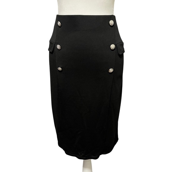89th + Madison Black Skirt Womens Button Front Career Pencil Size Large - Picture 1 of 8